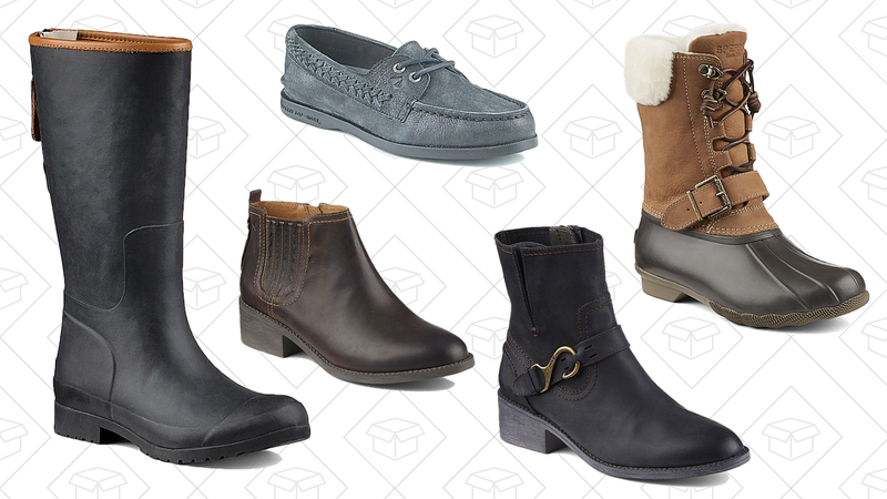 Walker Mist Mid-Rain Boot, $40 | Juniper Bree Bootie, $80 | Authentic Original Quinn Boat Shoe, $72 | Juniper Seine Boot, $80 | Saltwater Misty Shearling Duck Boot, $100